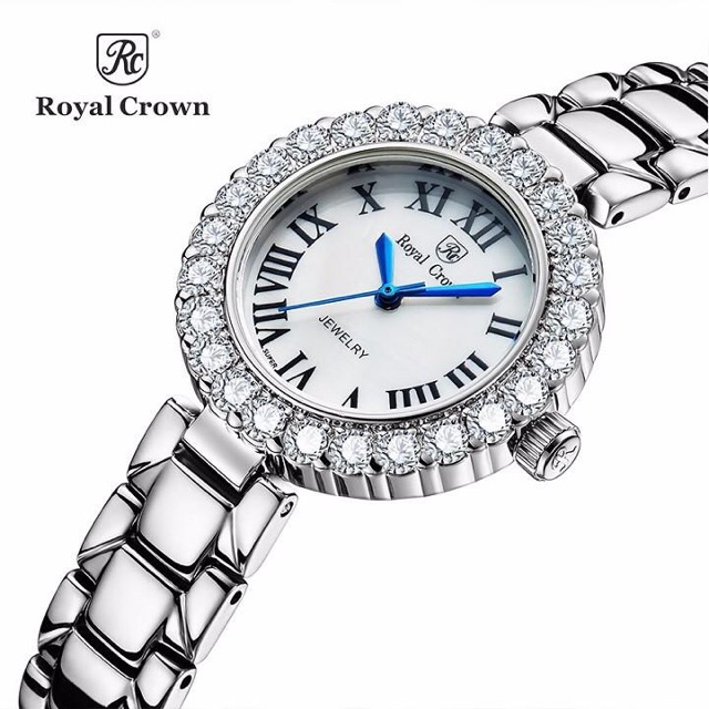 Combo Đồng Hồ Nữ Chính Hãng Royal Crown 5308J-RG dây đá vỏ vàng hồng + 3844SS/6305SS
