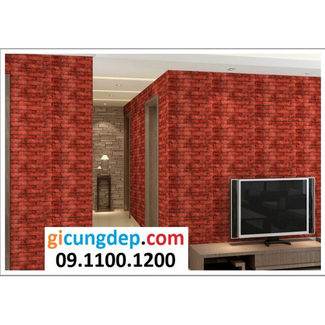 12m (6m2) Giấy dán tường giả gạch đỏ