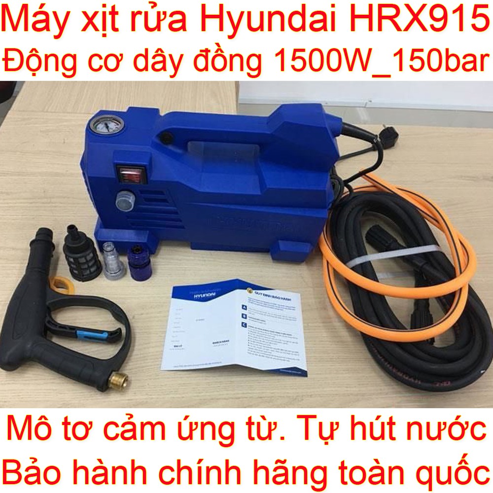 Máy xịt rửa mini áp lực cao Hyundai HRX915 chính hãng, mô tơ cảm ứng từ, áp lực lên đến 150 bar. BH 8 tháng