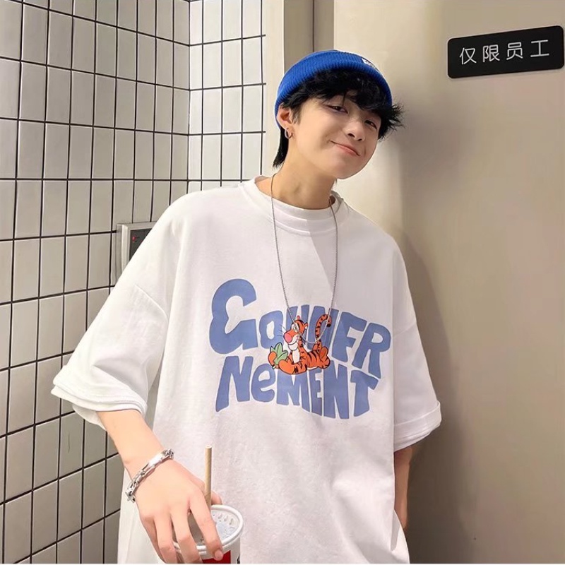 Áo Thun Tay Lỡ Cổ Tròn Dáng Rộng In Chữ Và Hoạt Hình Thời Trang Cho Nam Size M-8XL