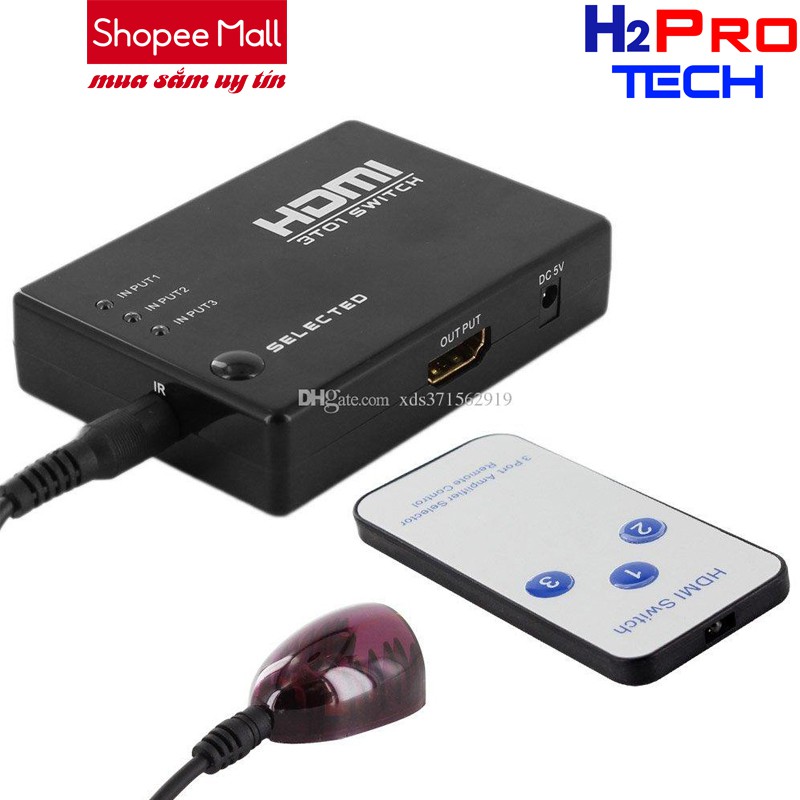 Bộ chuyển đổi HDMI Switch 3 port: 3 đầu HDMI vào và 1 Đầu HDMI ra Tặng kèm 1 mắt nhận hồng ngoại, 1 điều khiển từ xa