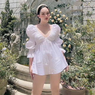 Áo babydoll kiểu cổ tim tay dài phồng bo chun!