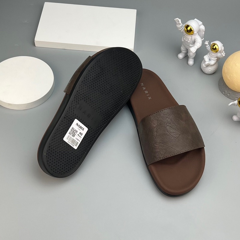 [N14 SIZE 44] Dép nam quai ngang cao cấp Narix quai da bò đế cao su, màu nâu cà phê mã sản phẩm N14