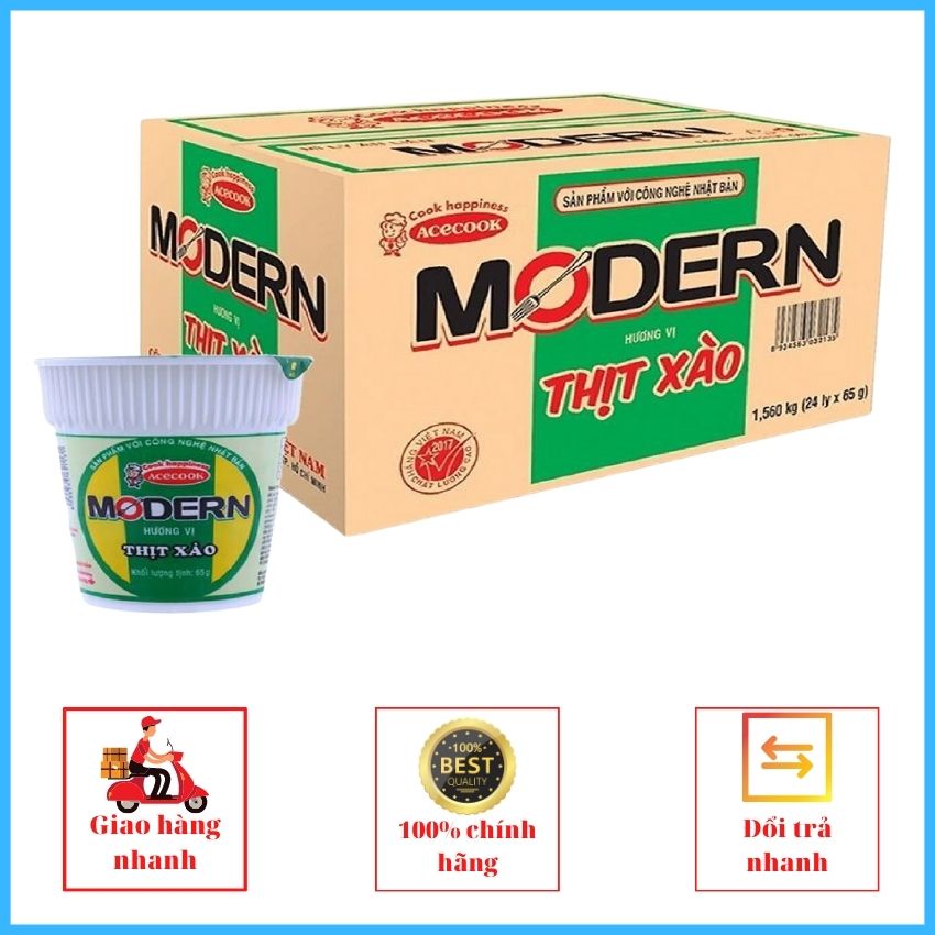 Mì Modern 3 hương vị lẩu thái tôm, Bò hầm, Thịt xào thùng 24 ly 67g-Bách hóa.HK24