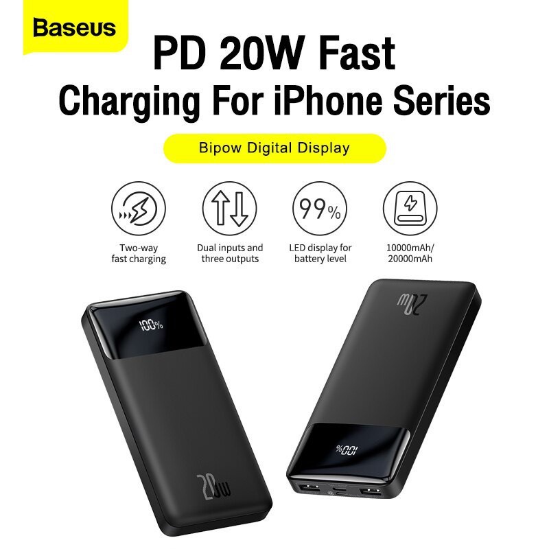 Pin Sạc dự phòng 20w Baseus Bipow Digital Display Power Bank Dung Lượng 10.000 mAh/20.000 mAh