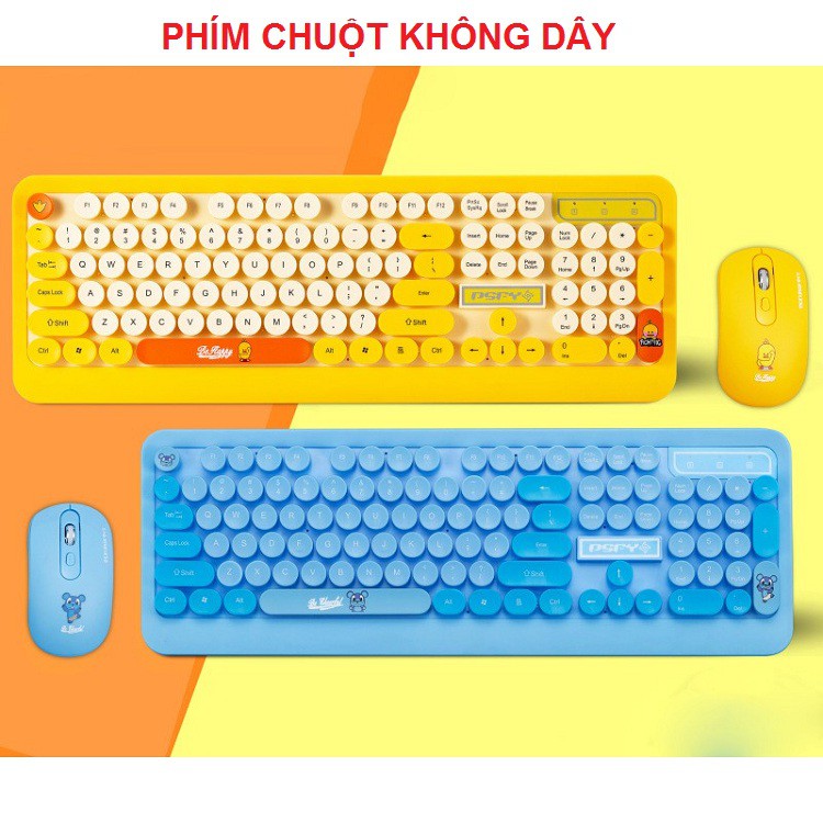 Bộ Phím Chuột Không Dây, Cute PSPY K68 Phím Êm, slient Phím Tròn, Chống Nước Làm Việc Chơi Game - Bảo Hành 12T