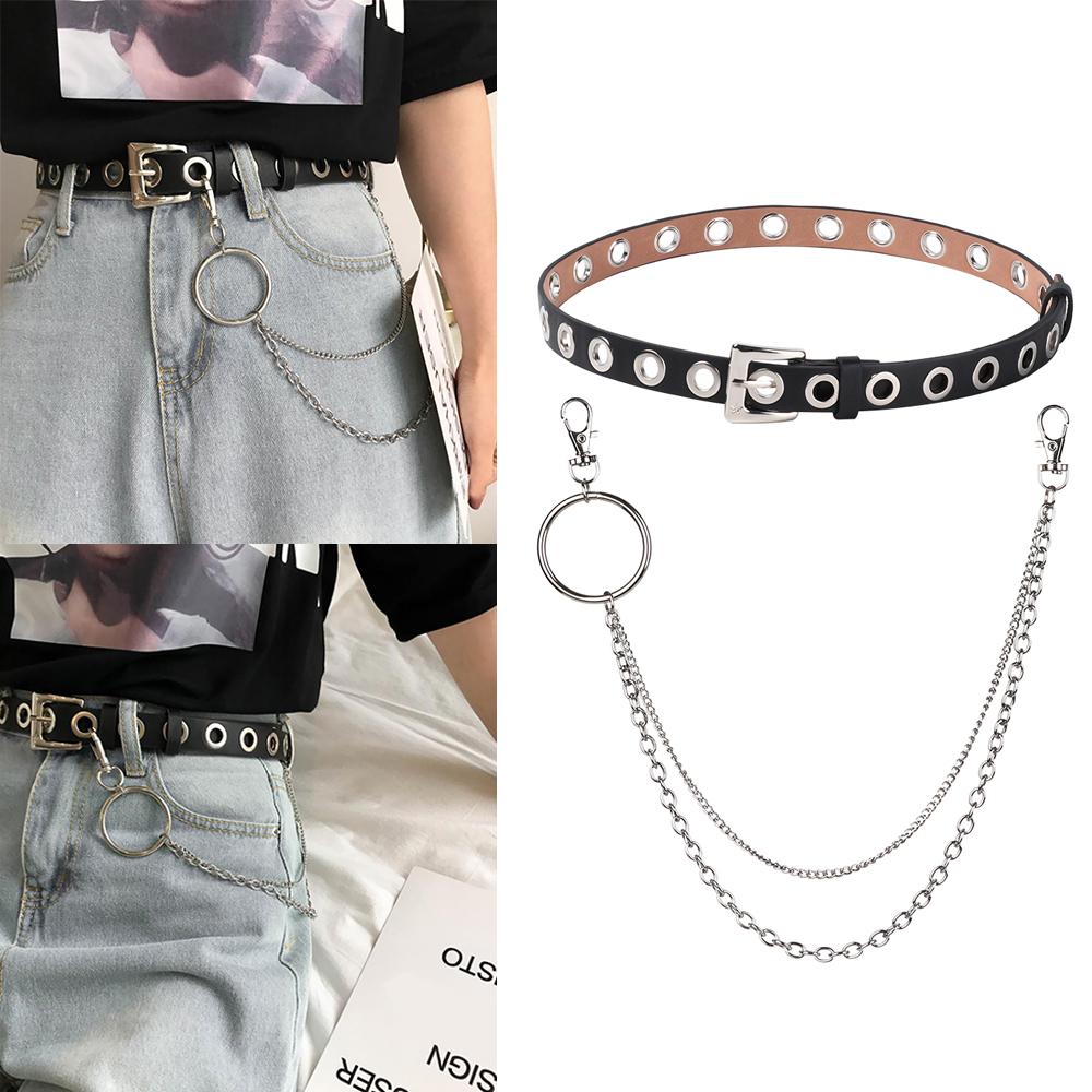 💍MELODG💍 New Punk Belt Metal Hip Hop Waist Chain Rock Tassel Fashion Body Jewelry Adjustable PU Leather