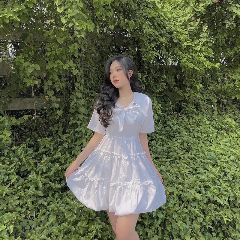 Set đầm babydoll nữ, váy dáng xòe chất voan mềm mịn hàng hai món