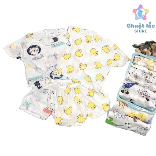 Combo 3 Bộ Quần Áo Cotton Giấy Chuột Lắc Store Cho Bé Trai Bé Gái Tay Ngắn 4Kg Đến 15Kg( Mẫu Ngẫu Nhiên)