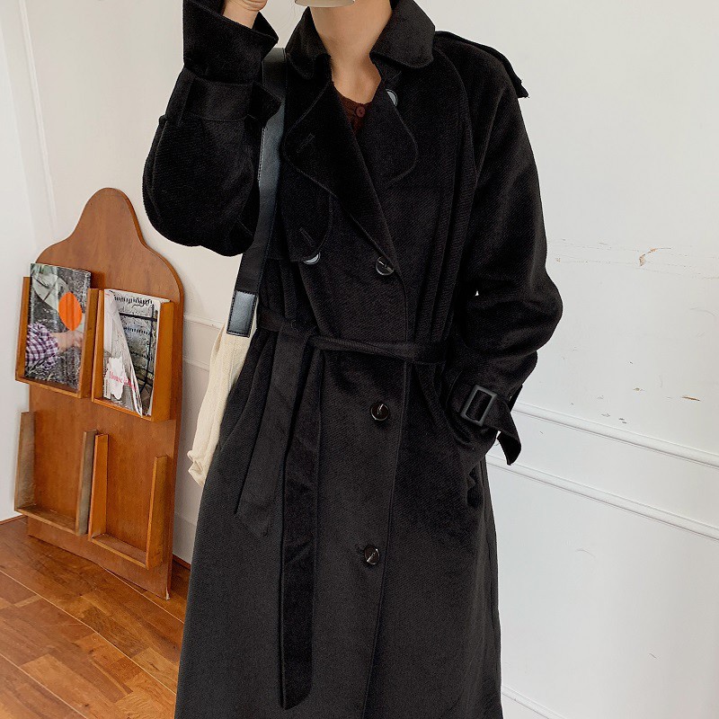 Áo khoác dạ len ép dáng dài phong cách Hàn quốc thu đông