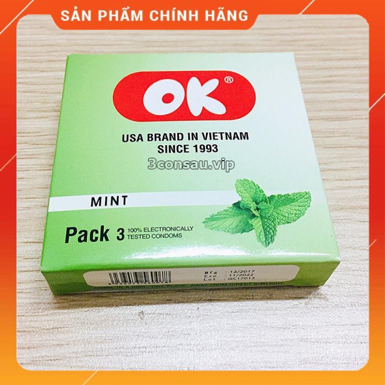 Bao cao su Ok, bao cao su siêu mỏng, size nhỏ mùi hương dâu, bạc hà, nho, socola, original, 1 bcs