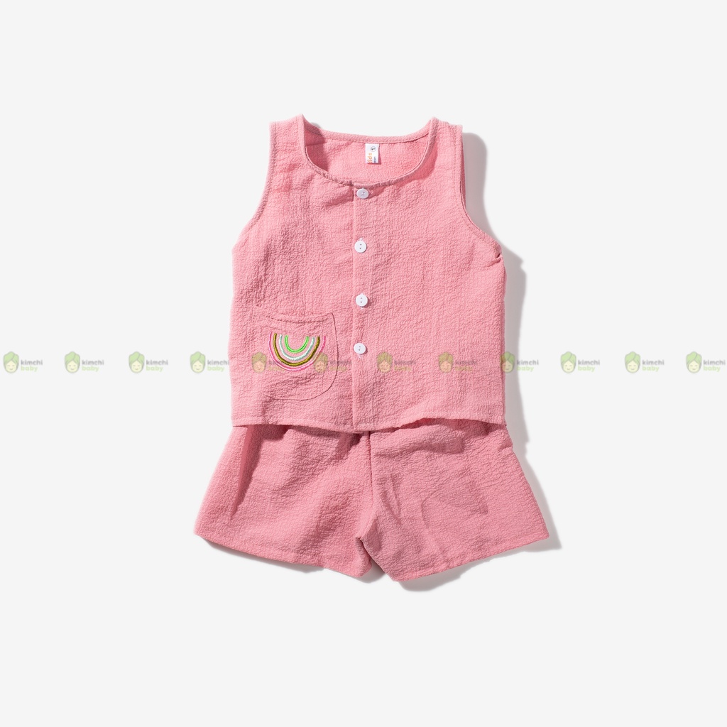 Set Bộ Sát Nách Cho Bé Vải Đũi Xốp Túi Trước Cầu Vồng, Bộ Đồ 3 Lỗ Cho Bé Mặc Đi Chơi CK16