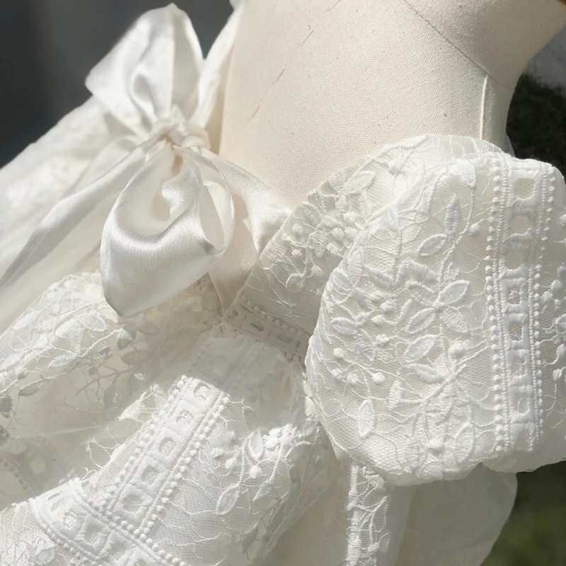 Đầm công chúa lolita tay ngắn phồng màu trắng mẫu 2021 phong cách Hàn Quốc xinh xắn mới dành cho bé gái