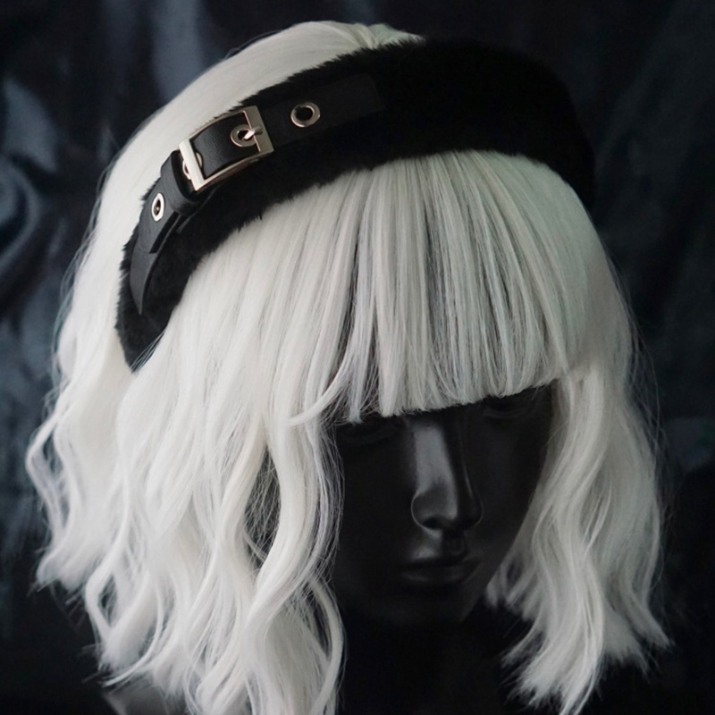 Băng Đô Cài Tóc Bằng Da Phối Lông Phong Cách Gothic