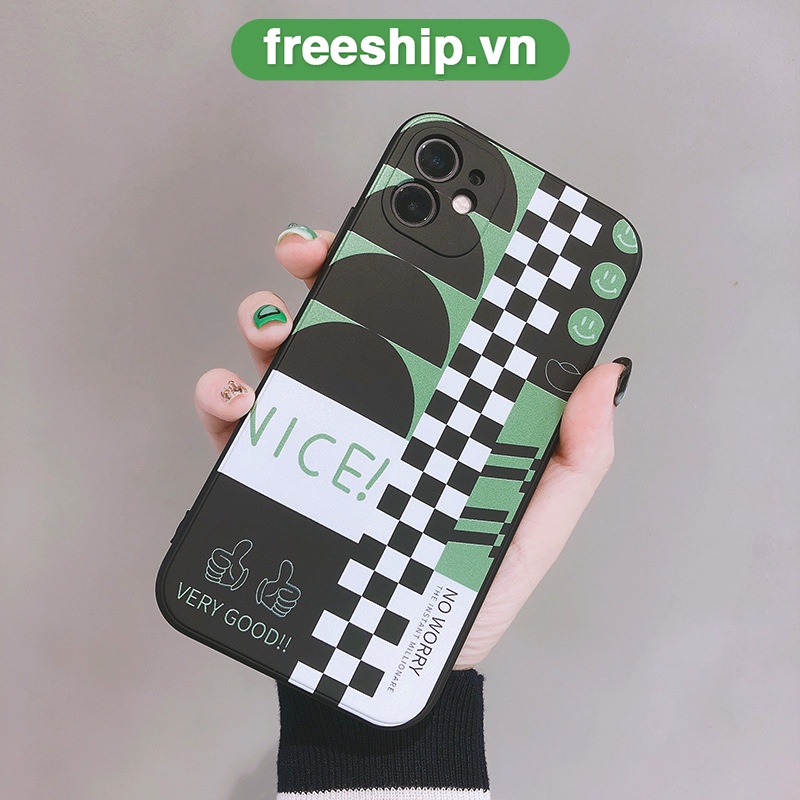 Ốp điện thoại iphone viền vuông Nice caro xanh lá cho iphone 14/14pro/x/13promax/xsmax/xr/11pro/7/8/se2020 bvc