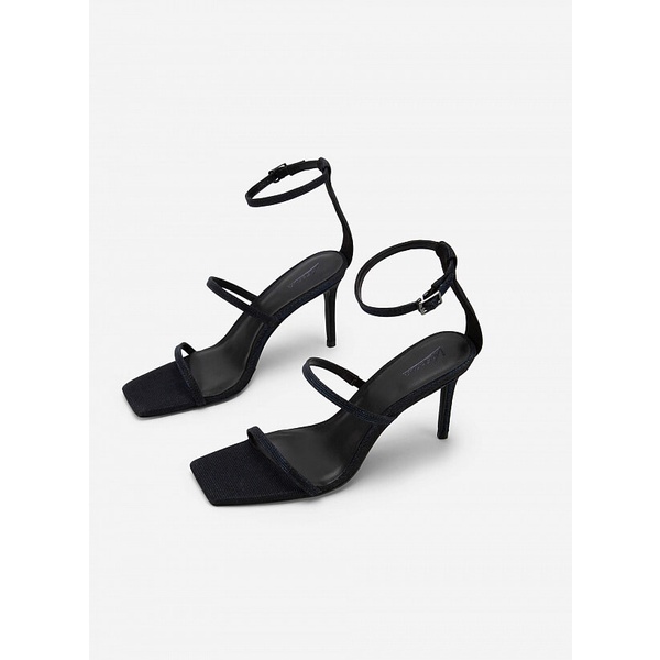 Vascara GIÀY SANDAL ANKLE STRAP QUAI KIM TUYẾN MŨI VUÔNG - SDN 0717 - MÀU ĐEN