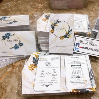 THIỆP CƯỚI HOA XANH (gồm công in nội dung hoàn chỉnh)