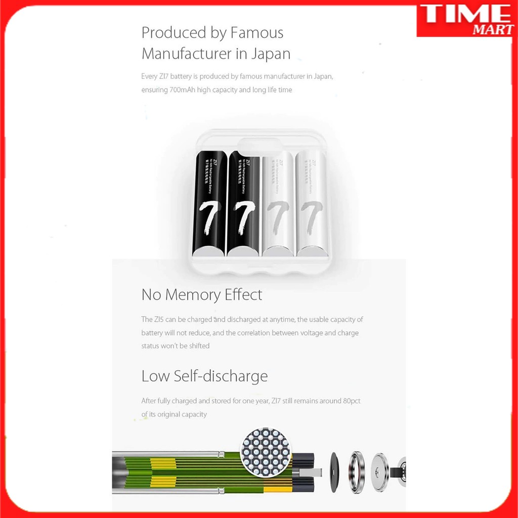 Pin Xiaomi Zi7 AAA sạc nhiều lần - Pin sạc nhiều lần 3A [TIME_MART siêu thị tiện ích gia đình]