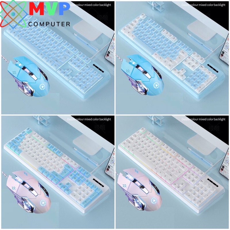 COMBO Bàn Phím YINDIAO K200 Và Chuột G5-G15 Chơi Game Làm Việc LED Xuyên Chữ Có Nhiều Màu Trắng Hồng Xanh Đen