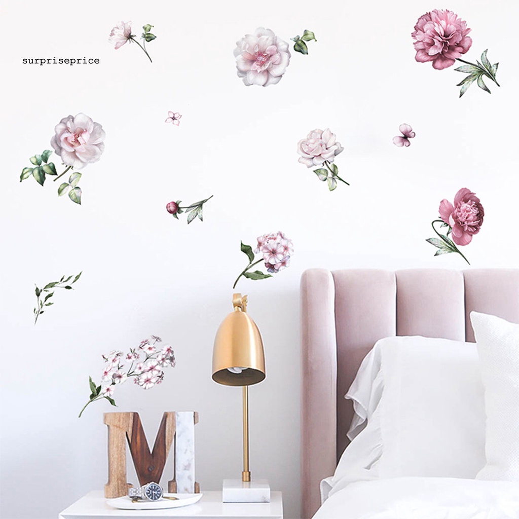 Decal dán tường Họa Tiết Hoa Mẫu Đơn Bằng PVC Trang Trí Phòng Ngủ