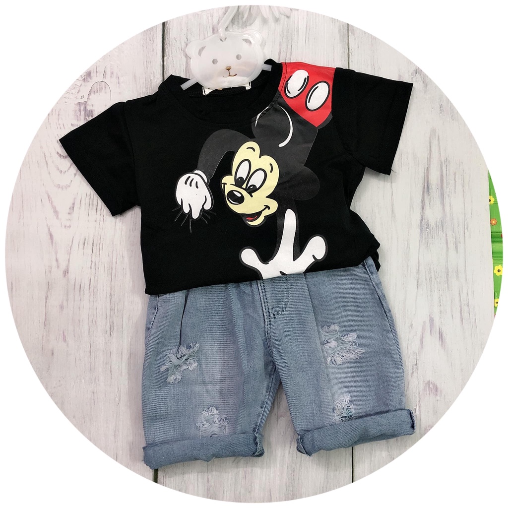 [XẢ HÀNG] Set Quần Áo Bé Trai Hình Mickey Cute - Quần Jean Co Giãn - Hàng Quảng Châu Cao Cấp