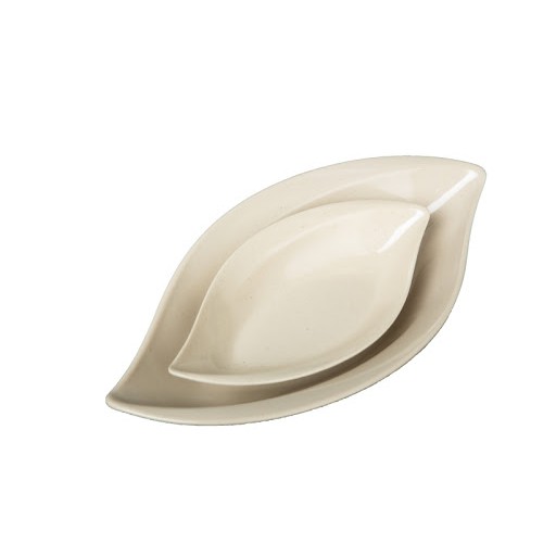 Dĩa lá xéo 17.8cm nâu kem, đen dài đĩa phíp đựng ốc, gia vị nhà hàng, gia đình melamine phíp - Leaf shaped dish F-DL01