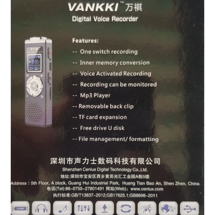 Máy ghi âm Vankki V10 16GB Có khe gắn thẻ nhớ ngoài
