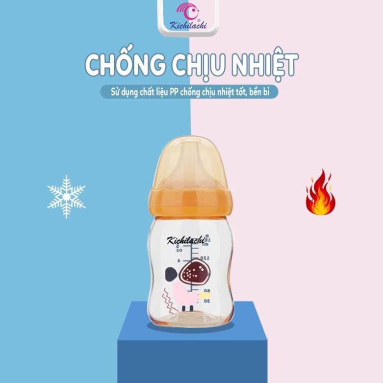 Bình sữa cổ rộng Kichilachi PPSU 160ml/280ml núm ti siêu mềm lý tưởng cho bé tập bú bình
