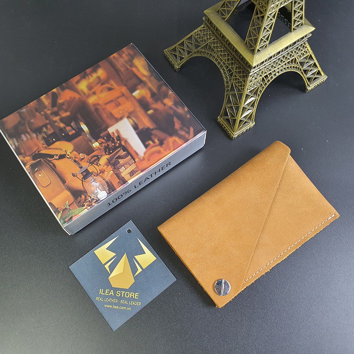 Ví card da bò sáp; Ví thẻ nam nữ da bò thật MN119VB   - 100% da bò thật, BH 3 năm