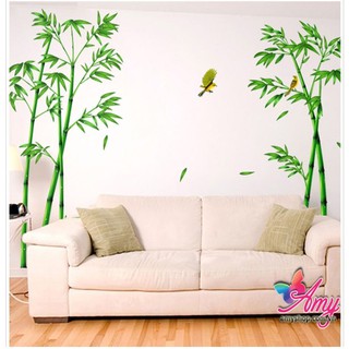 combo 2 bức decal dán tường cây tre trúc và sen