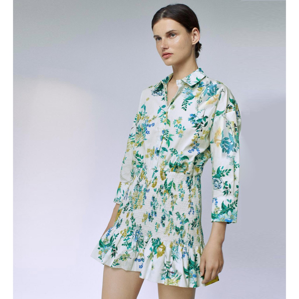 Đầm Zara sơ mi hoa màu sắc tươi sáng cực đẹp DH2SMG49N9