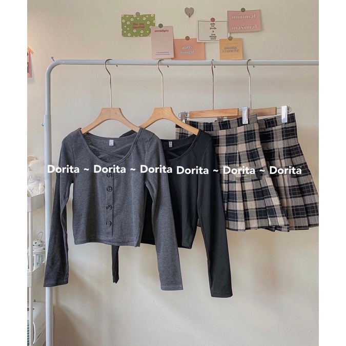 [Ảnh thật/Video] Set áo croptop đan dây kèm chân váy dạ xếp ly Hàn Quốc - Dorita Boutique | WebRaoVat - webraovat.net.vn