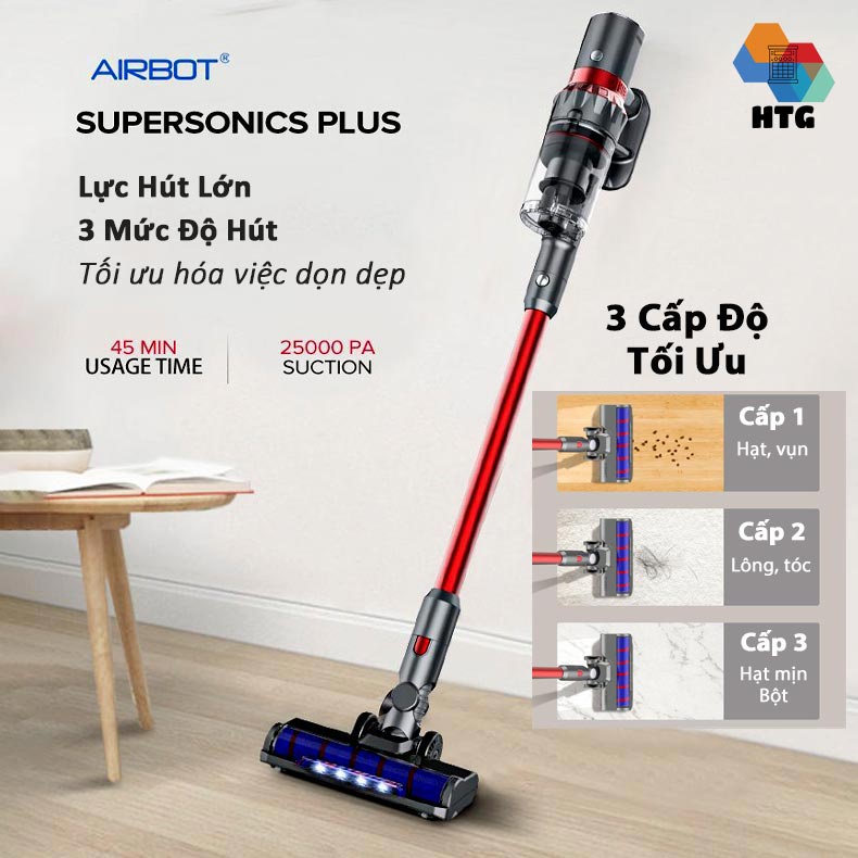 Máy hút bụi Airbot Supersonics Plus 25000Pa, hút và lau 2 trong 1, giường nệm sofa tiện lợi, ống hút xe hơi dụng cụ