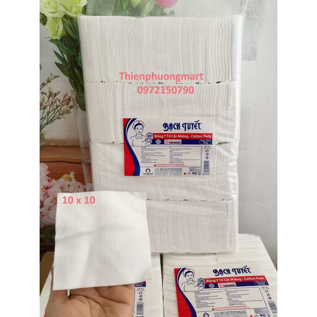 Bông Gòn cắt miếng Sẵn 1kg Vệ Sinh cho bé 7x7, 10 x 10 - Chính hãng Bông Bạch Tuyết