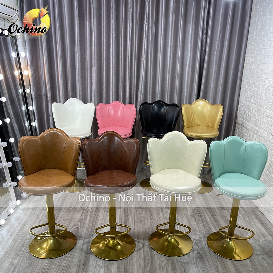 Ghế Quầy Lễ Tân, Ghế Quầy Bar Mẫu cánh sen Chân Vàng K1 Tĩnh Điện Điều Chỉnh Độ Cao 60/80 Độ Phong Cách Hiện Đạ