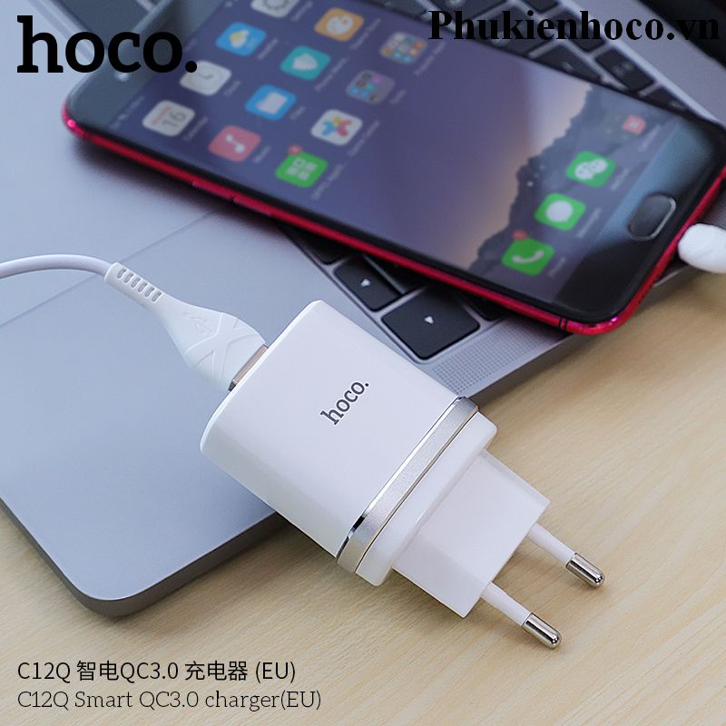 Củ Sạc Nhanh 18W Hoco C12Q - Cốc Sạc Nhanh Cổng USB Hỗ Trợ QC3.0, QC2.0 [CHÍNH HÃNG]