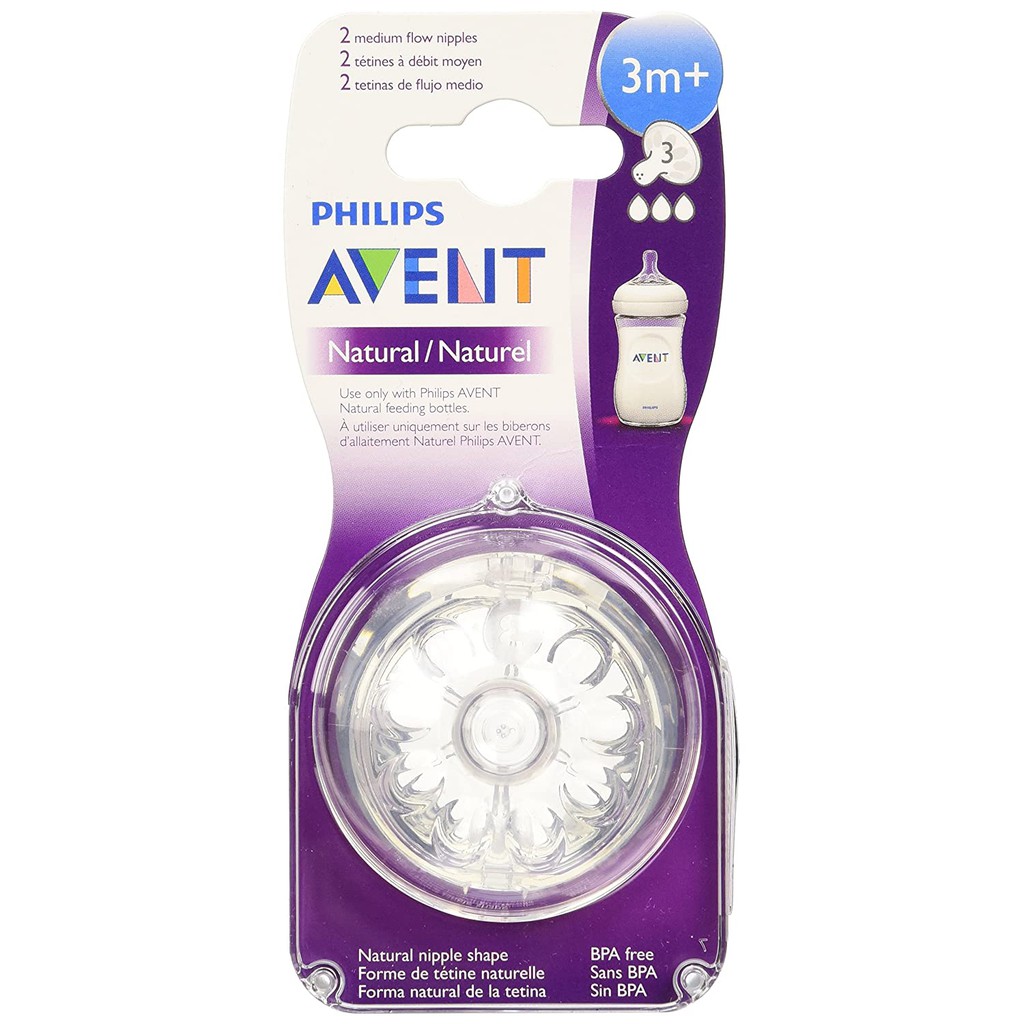 [Bill Mỹ] Núm ti Avent/ Núm Ty Phillip Avent cho Bình Sữa Avent Natural Cổ Rộng Màu Tím