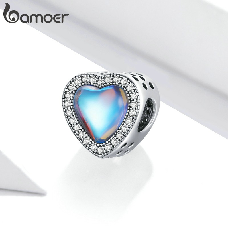 Bamoer Sliver 925 Pendant Shape of Love Blue Stone For Bracelet & Necklace DIY for Gift BSC419