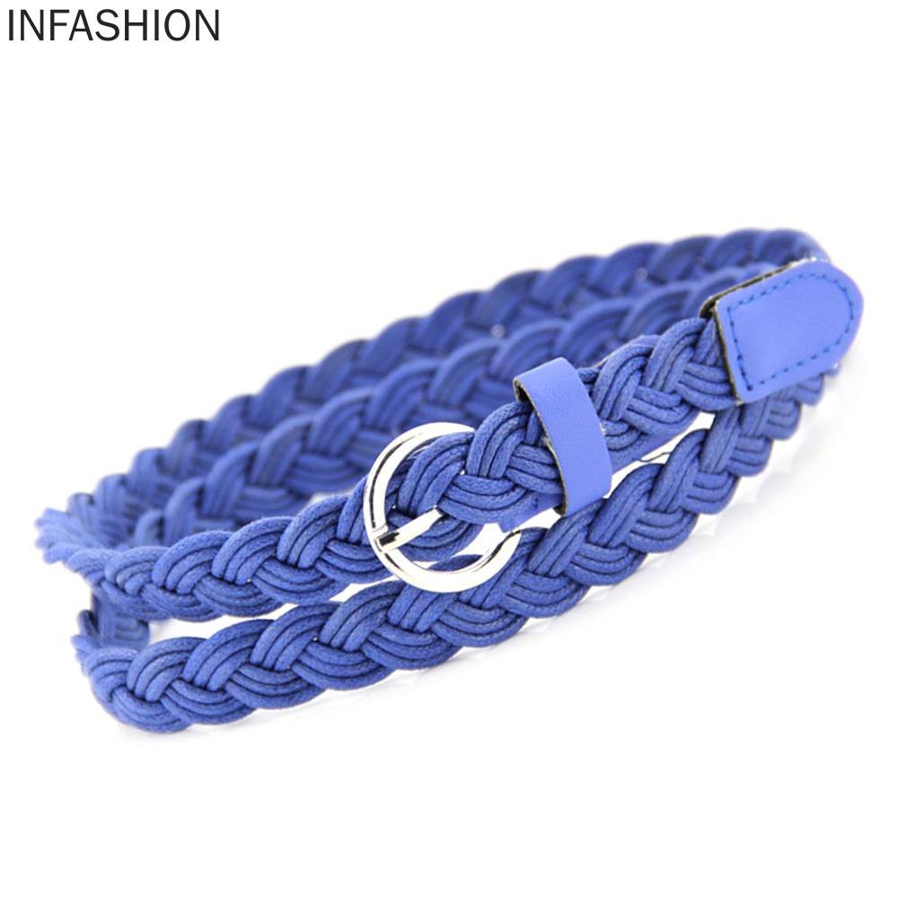 Thắt lưng da PU dạng bện màu kẹo độc đáo cho nữ