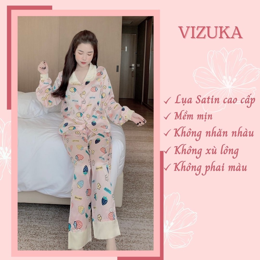 Đồ bộ pijama nữ tay dài họa tiết mặc nhà lụa hàng chuẩn đẹp VIZUKA