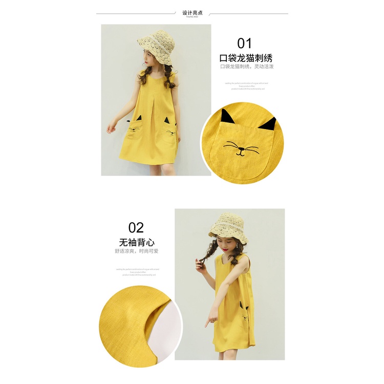 Đầm Công Chúa Mùa Hè 2023 Sát Nách Bằng Vải Lanh Cotton Cho Bé Gái Từ 3-4 - 5-6 - 7-8 - 9-10 - 11-12 Tuổi