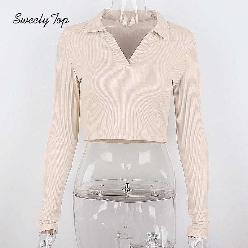 Sweetytop Áo Thun Nữ Tay Dài Cổ Chữ V Gợi Cảm 2021 | BigBuy360 - bigbuy360.vn
