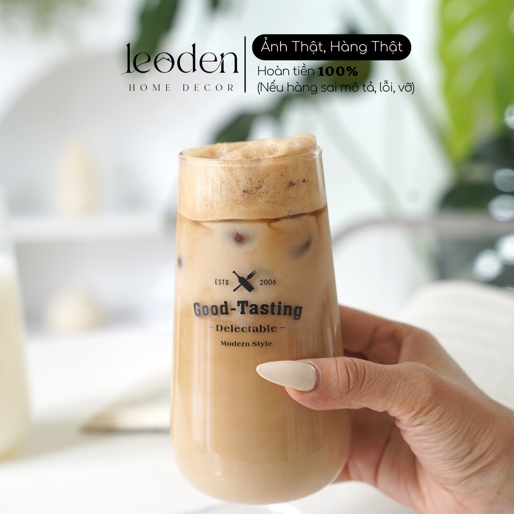 Ly thủy tinh chịu nhiệt dáng bầu in chữ uống cafe phong cách Hàn Quốc, cốc thuỷ tinh cao cấp in chữ đẹp