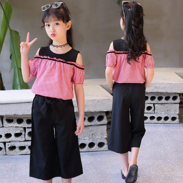 Bộ quần áo nữ trẻ em ống rộng áo tay ngắn 2 dây (Xả kho) | BigBuy360 - bigbuy360.vn