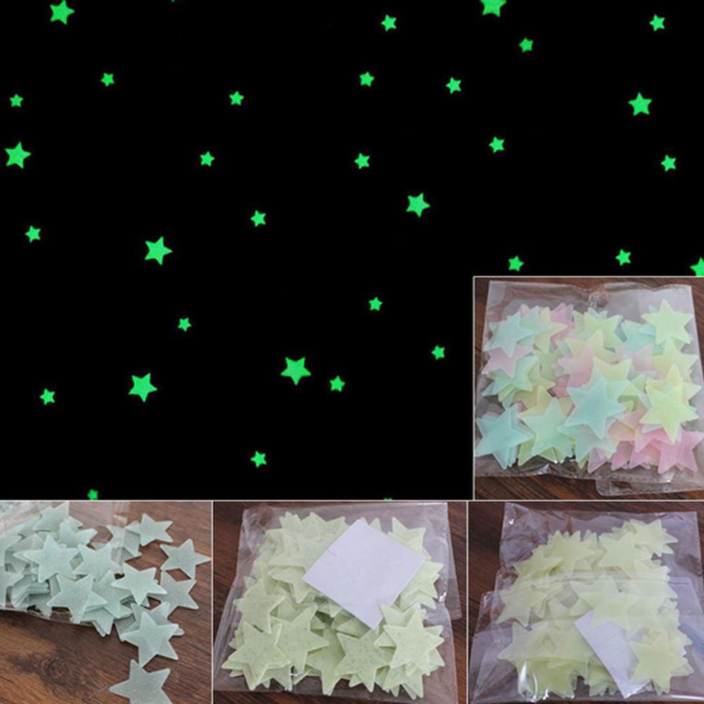 100 miếng dạ quang hình trăng sao trang trí phòng ngủ cho bé kích thước 2.6cm