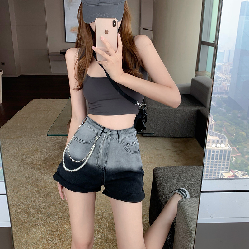 Quần short denim lưng cao phối màu gradient sành điệu dành cho nữ