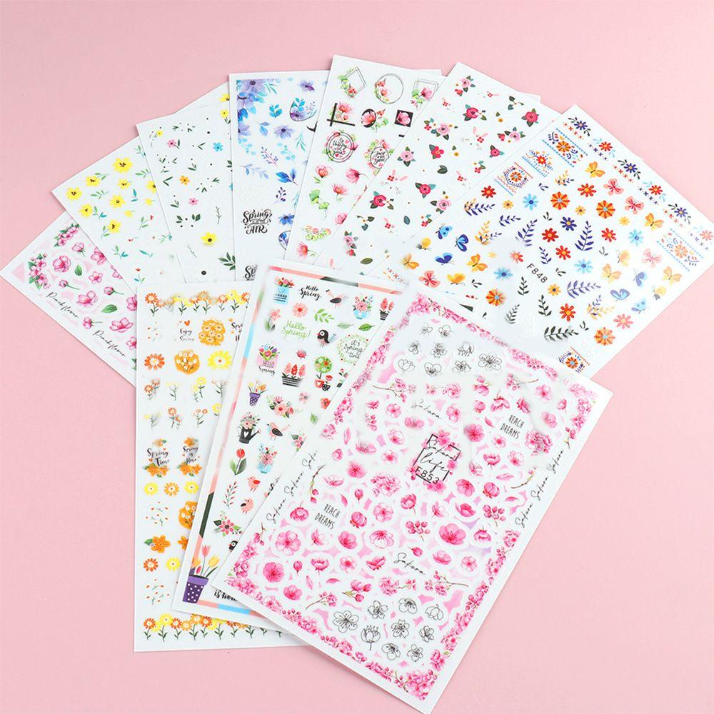 [Hàng mới về] Decal dán trang trí móng tay hình hoa lá mùa xuân anh đào lá lam hình học 3D DIY