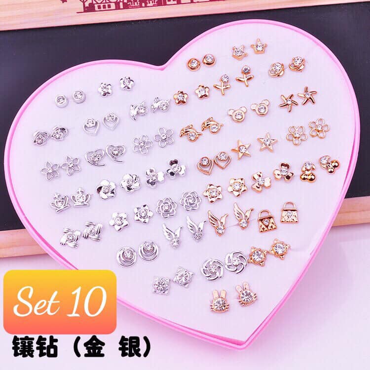 Set 36 Đôi Bông Tai Hình Hoa Đính Đá Thời Trang Cho Nữ