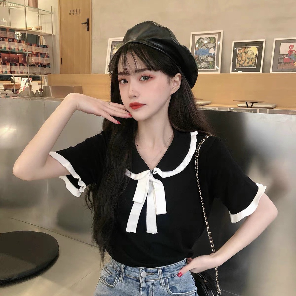 Áo len mỏng cổ nơ xinh xắn