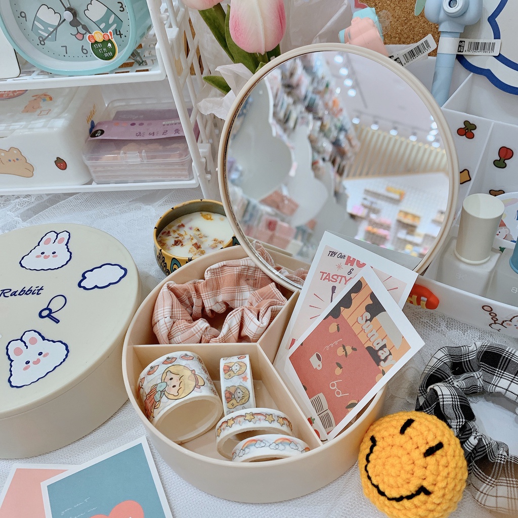 Hộp đựng mỹ phẩm, hộp đựng đồ dùng kèm gương hình thỏ dễ thương